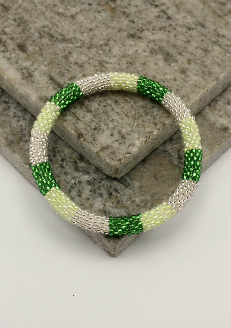Bright Green stripes Roll Beads Bracelet