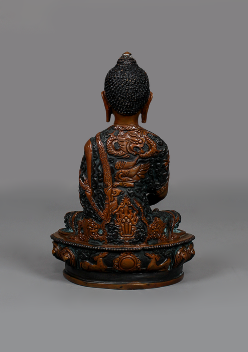 Antique Copper Amitabha Buddha Statue 8"H