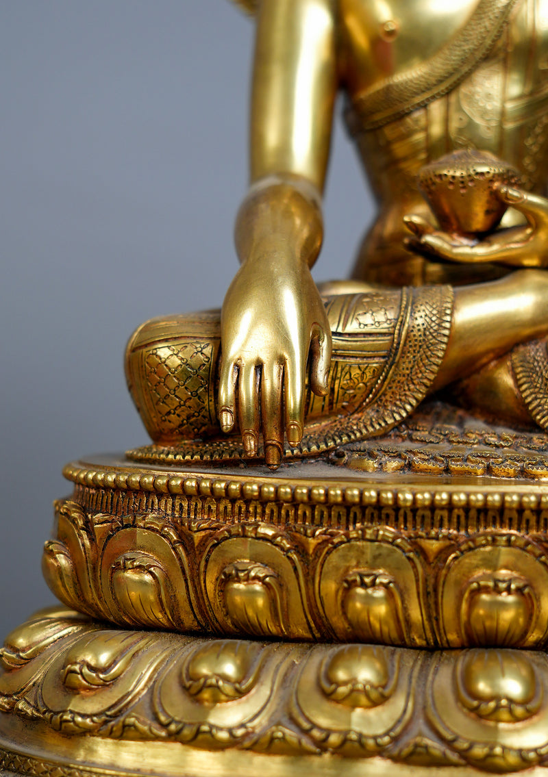 Masterpiece 24K Gold Gilded High Quality Shakyamuni Buddha Statue 15"