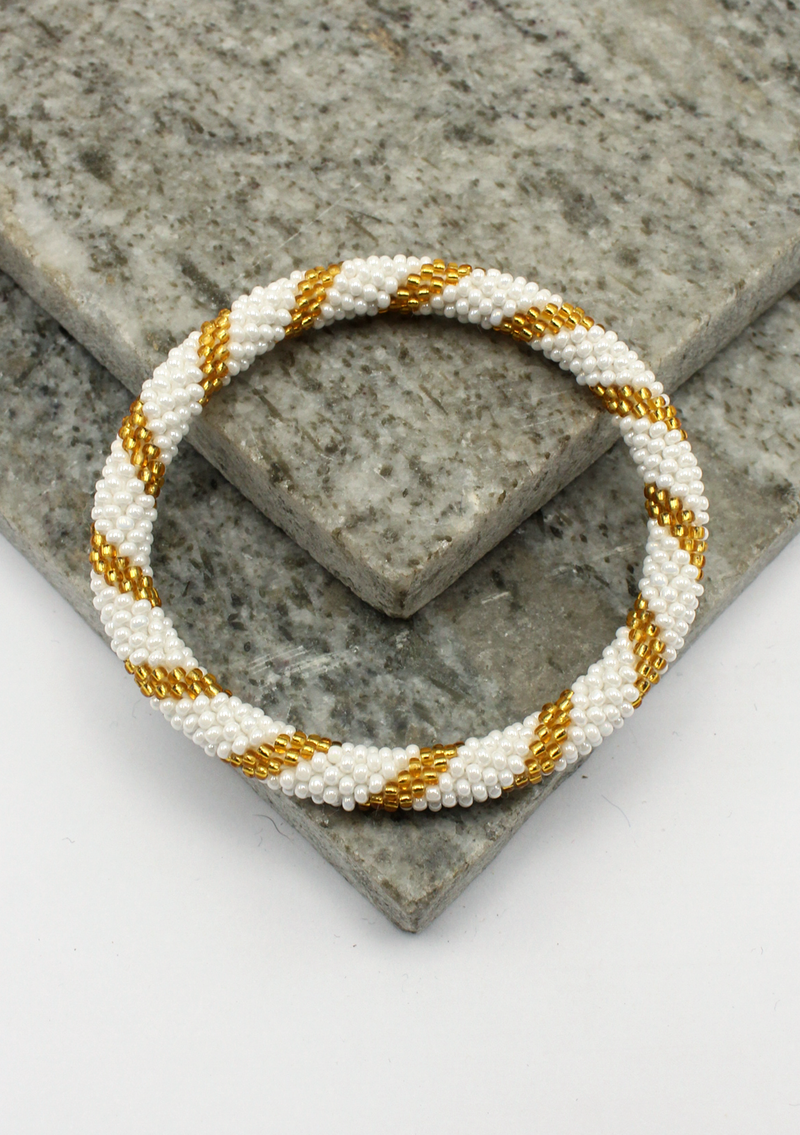 White Gold Roll on Beads Bracelet