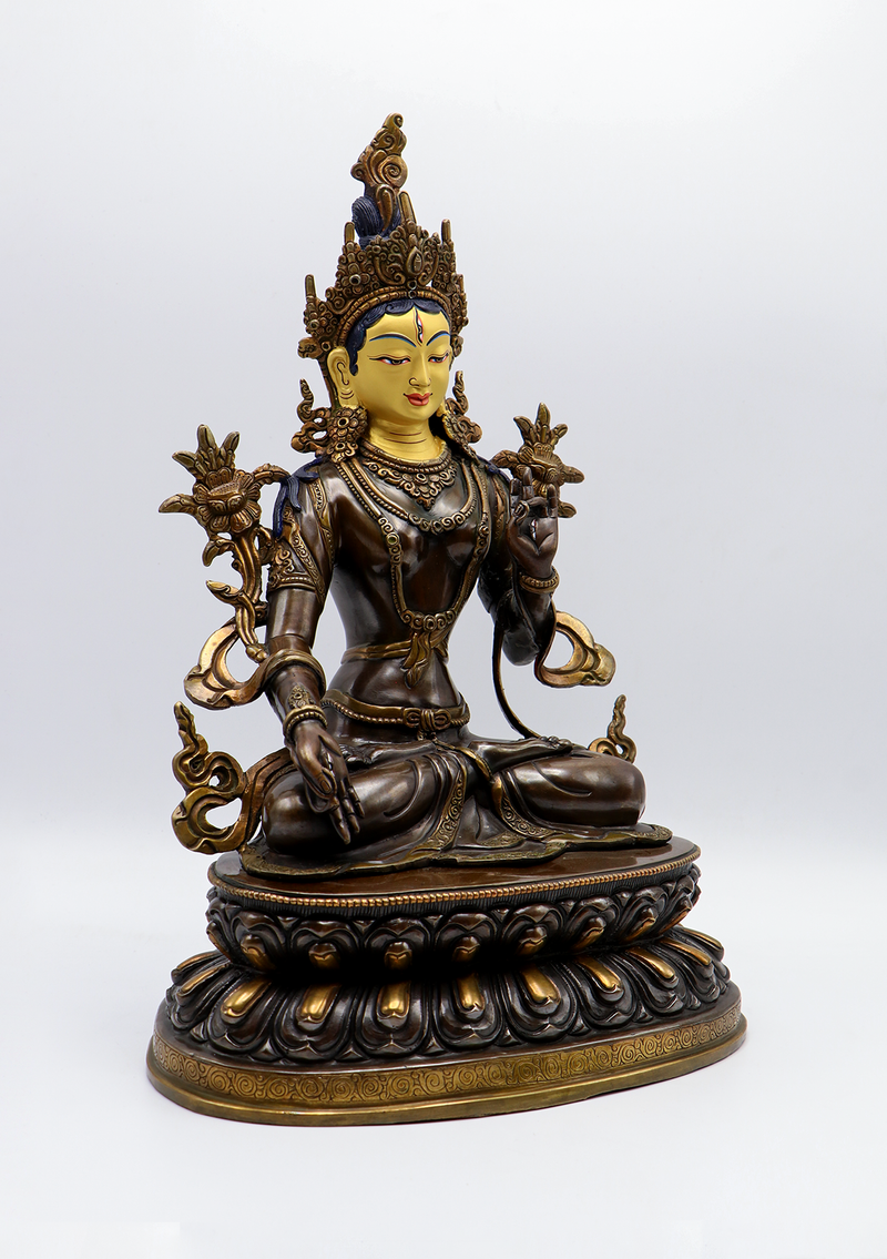 Double Lotus White Tara Copper Statue 14"H