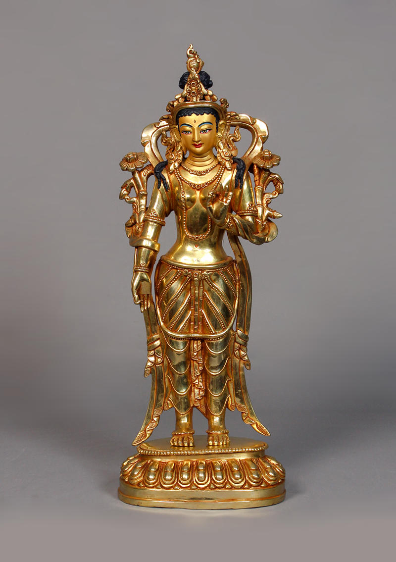 Fully Gold Plated Standing Tara Statue 13" H