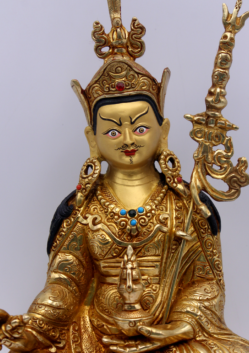Gold Plated Copper Guru Padmasambhava Statue 8"H