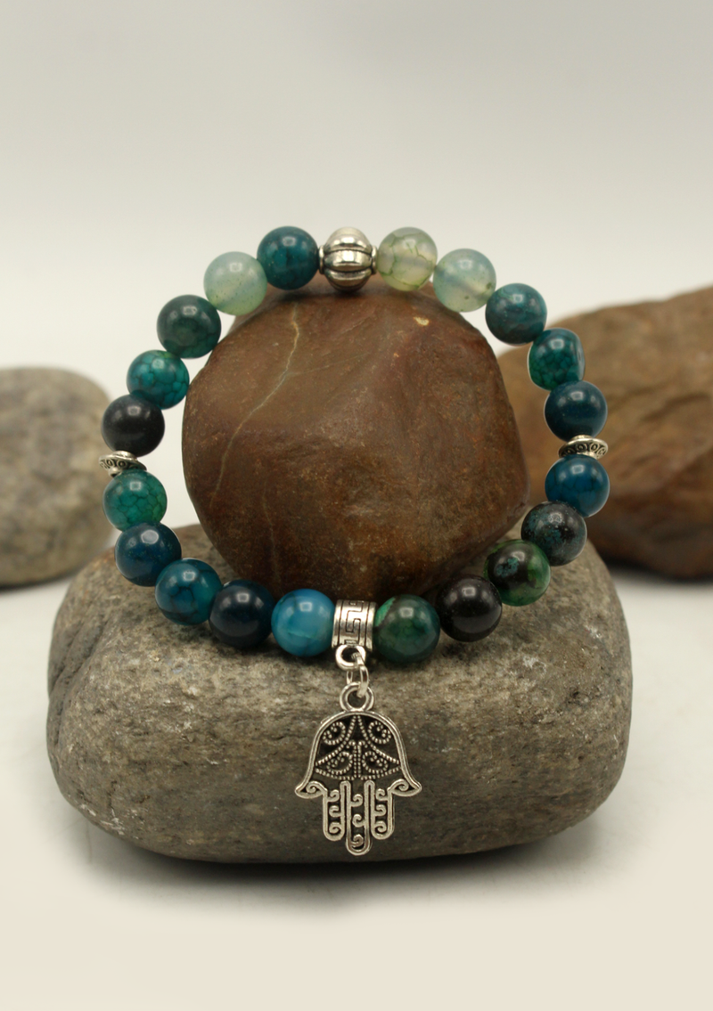 BlueGreen Shade Mixed  Stones Mala Bracelet