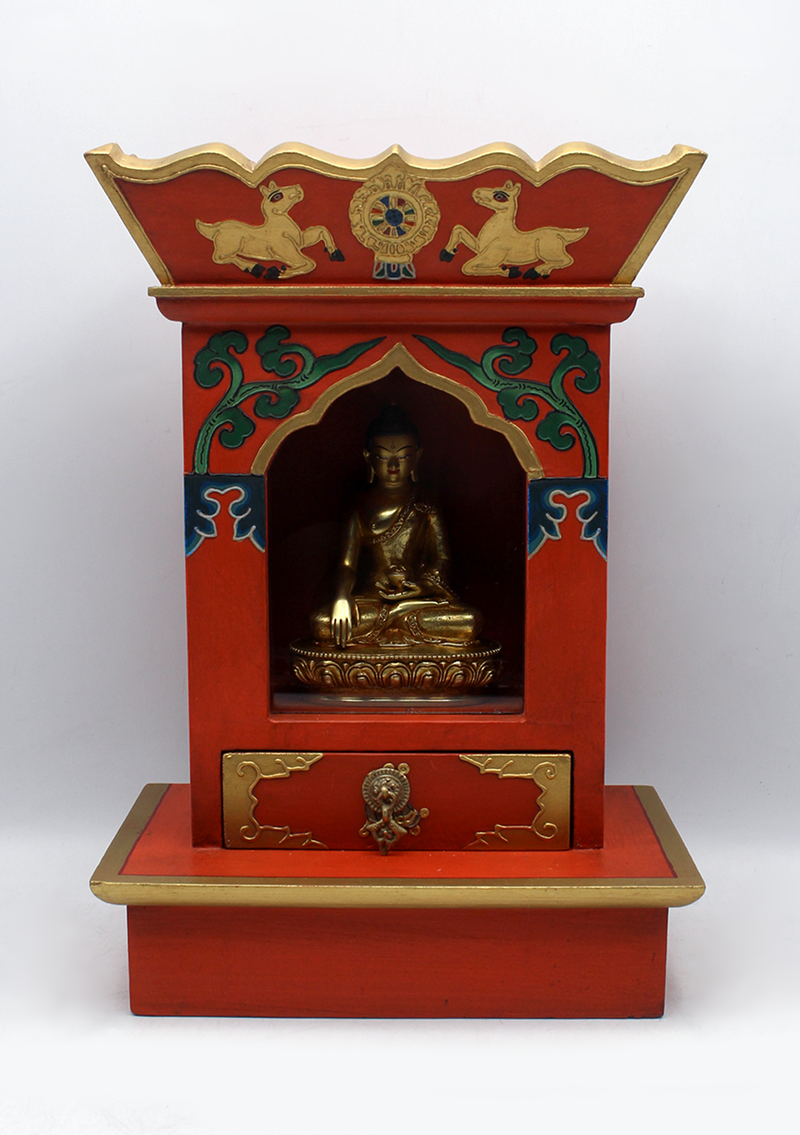Conch Tibetan Wooden Shrine Altar Box with Glass
