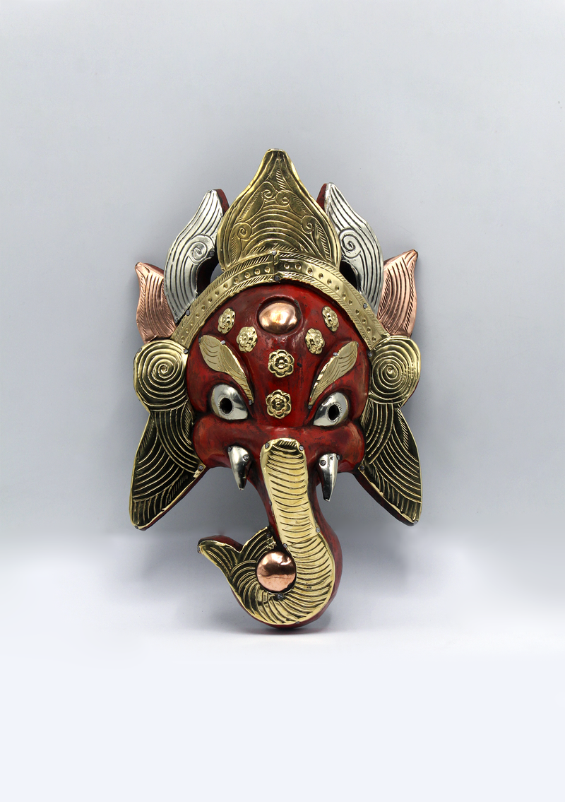 Hand Painted Ganesh Wall Hanging Mask- Red