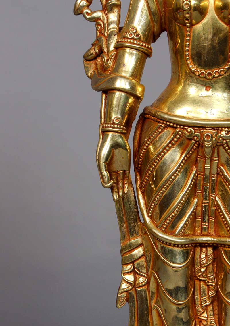 Fully Gold Plated Standing Tara Statue 13" H