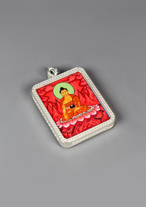 Hand Painted Mini Shakyamuni Thangka Amulet Pendant Red