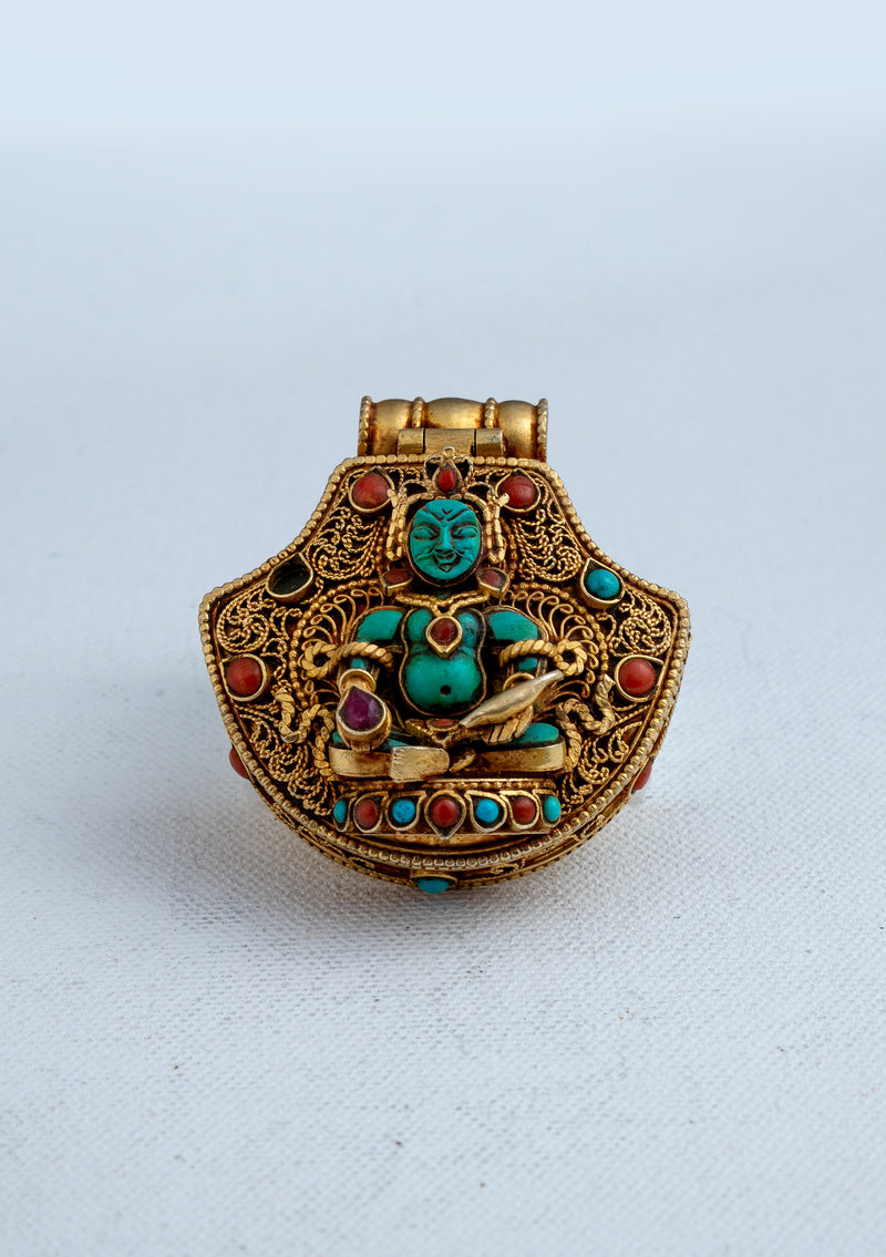 925 Silver Green Dzambhala Tibetan Ghau with Gold Plating