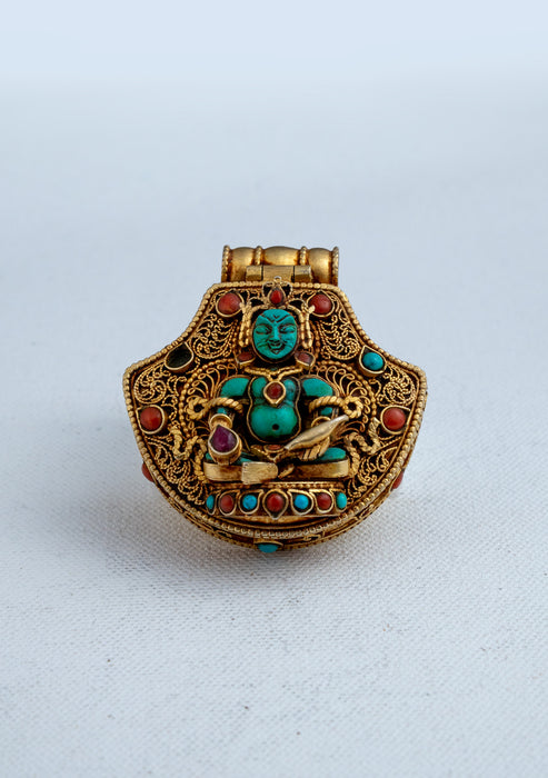 925 Silver Green Dzambhala Tibetan Ghau with Gold Plating