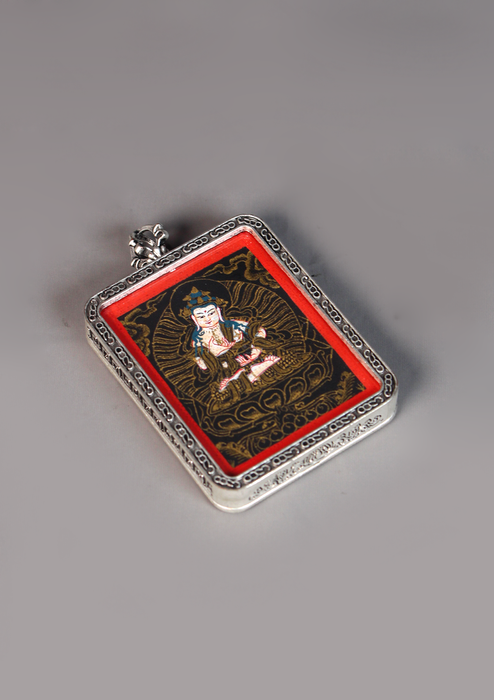 Vajrasattva Mini Thangka Amulet Pendant Silver Color Frame