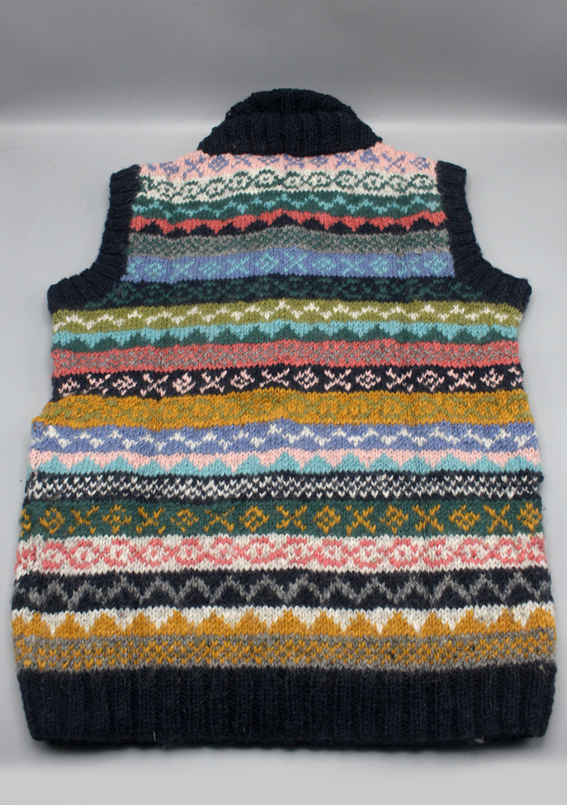 Blue Handknitted Women's Multicolor Cardigan Sweater Vest