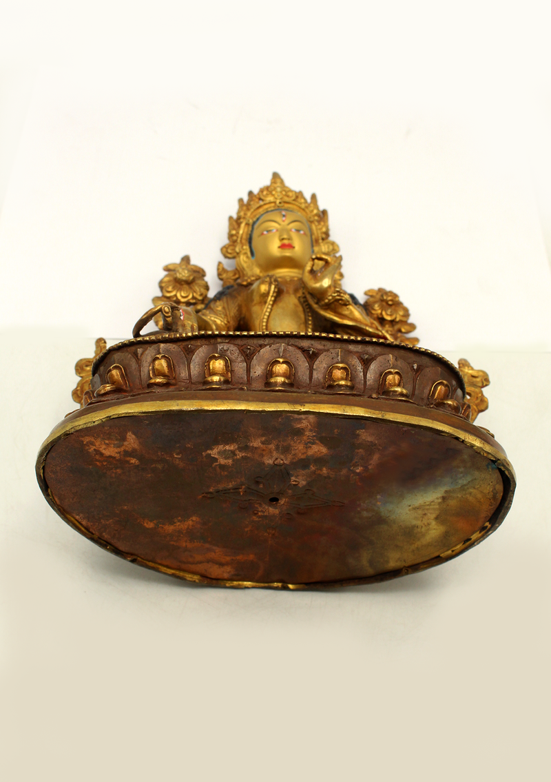 Copper Gold Plated  White Tara  Seated on Double Lotus 9" H