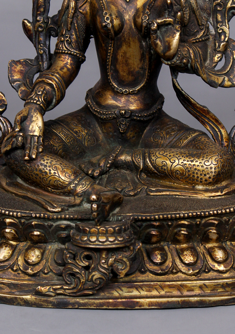Antique Style Copper Green Tara Statue 9.5" H