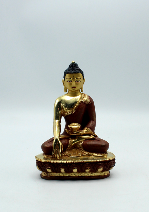 Partly Gold Plated Copper Shakyamuni Buddha Statue 5.3"H