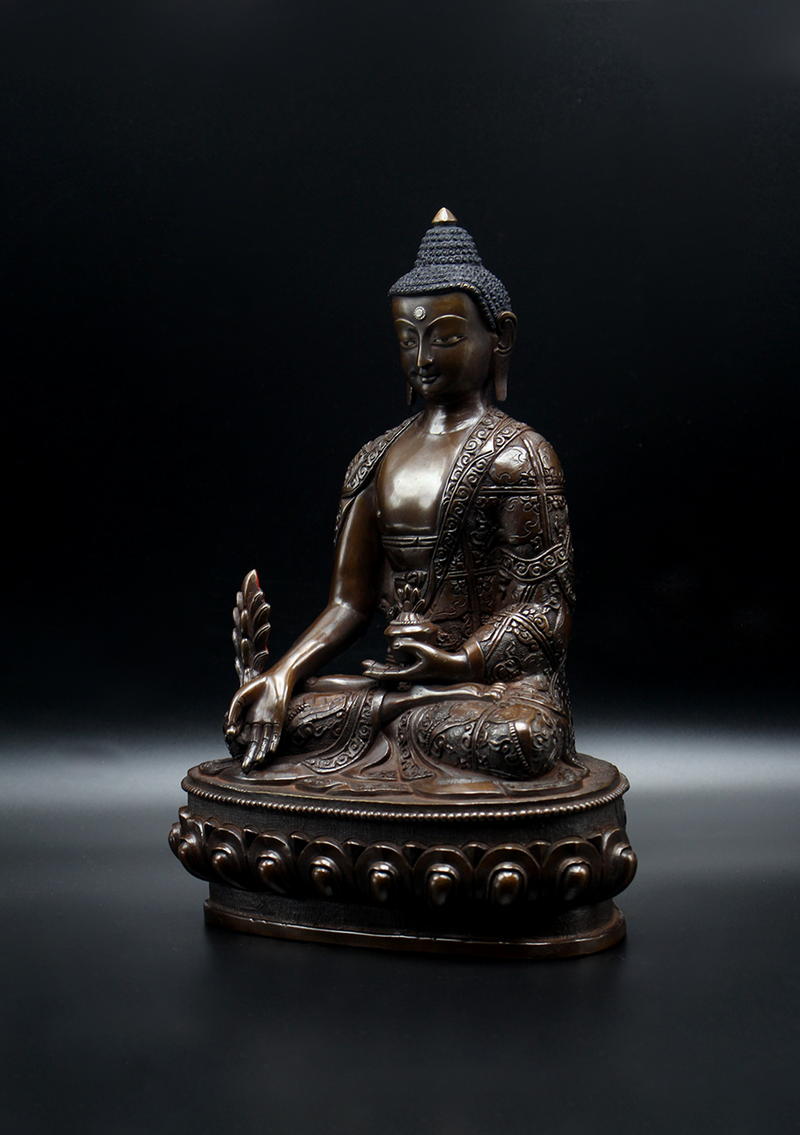 Copper Medicine Buddha Statue 9"H