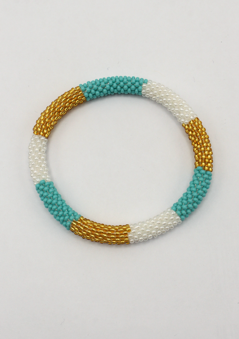 Golden Blue Stripe  Roll on Beads Bracelet