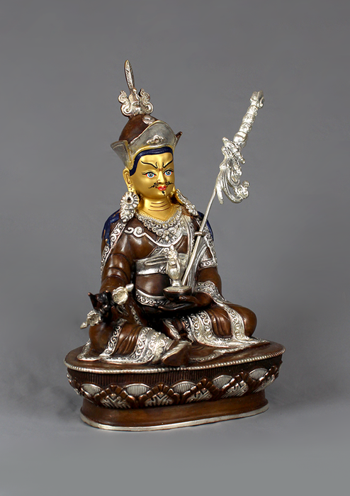 Guru Rinpoche Silver plated Copper Statue 9" H