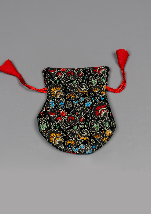 Silk Brocade Colorful Flower Design Drawstring Mala Pouch
