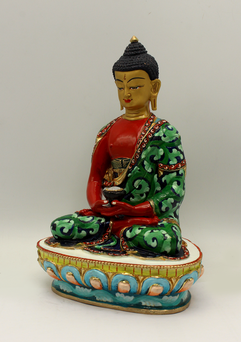 Handpainted  Gold plated Amitabha Buddha Statue 8"H