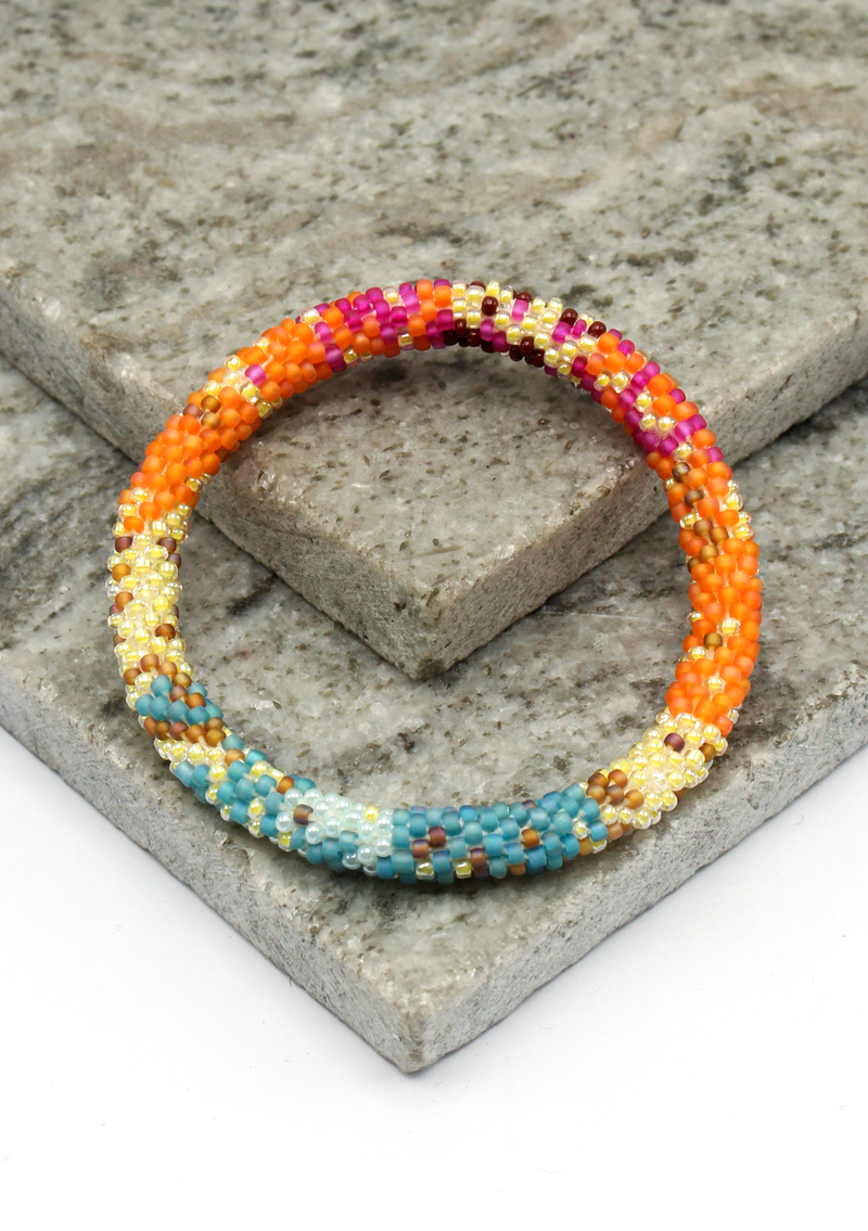 Orange Blue Roll on Beads Bracelet