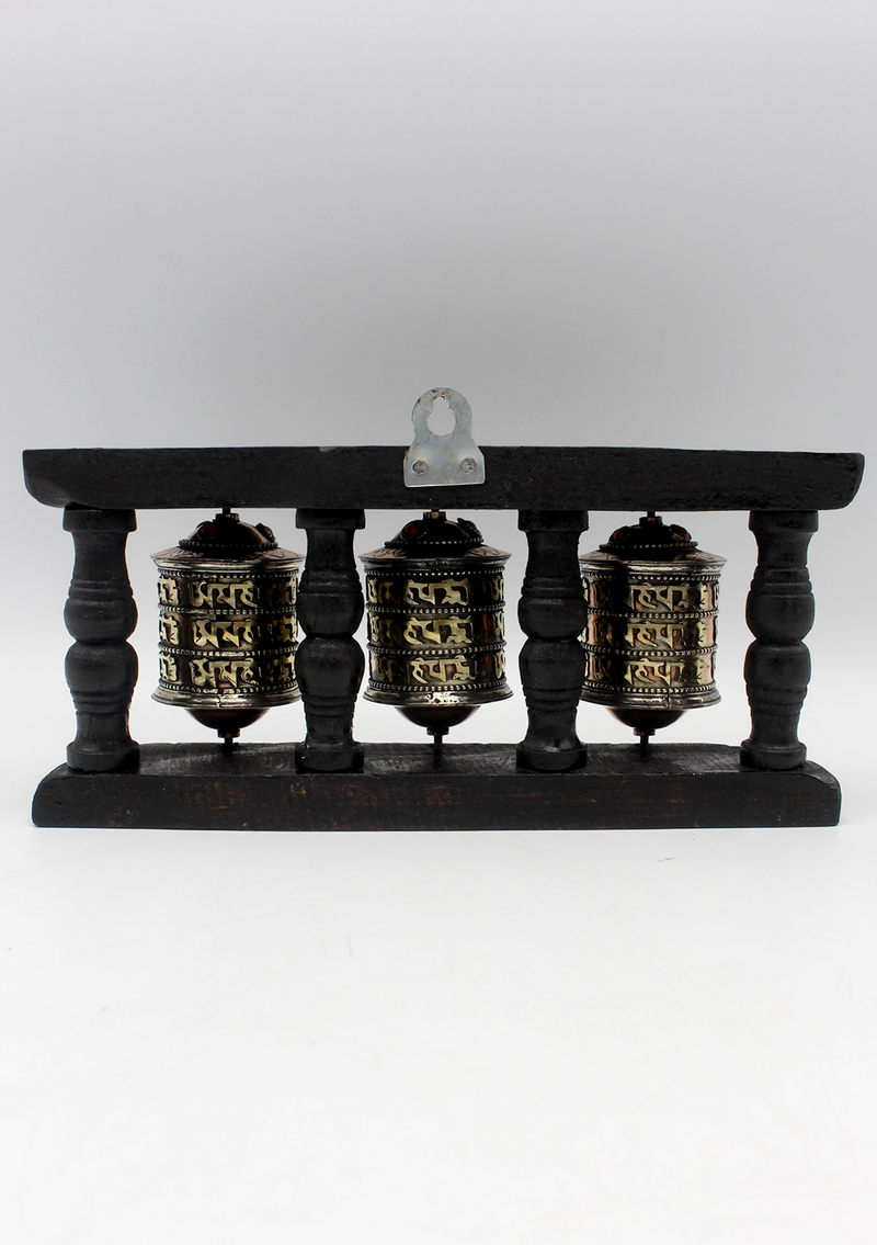 3 in 1 Wooden Framed Prayer Wheel Wall Hanging