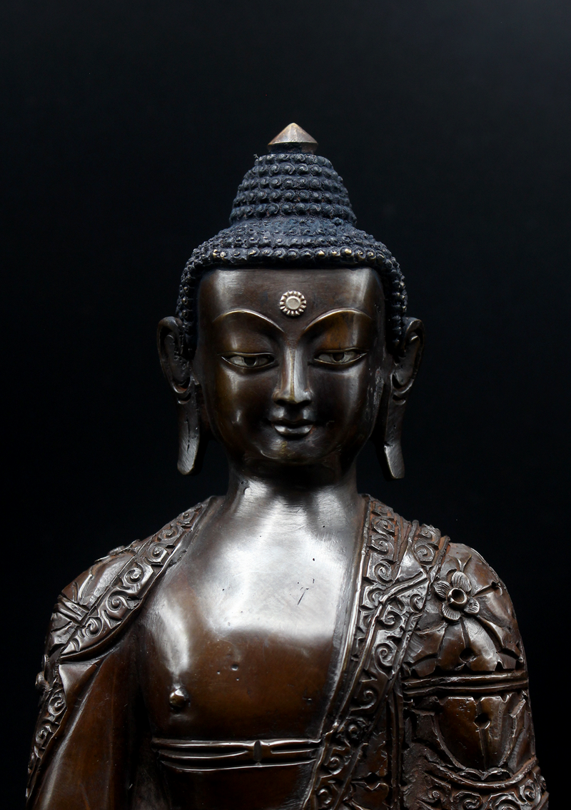Copper Shakyamuni Buddha Statue 9"H