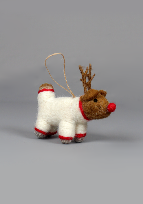 Handmade Felt Christmas Deer Hanging Ornament – Wool Decoration from Nepal