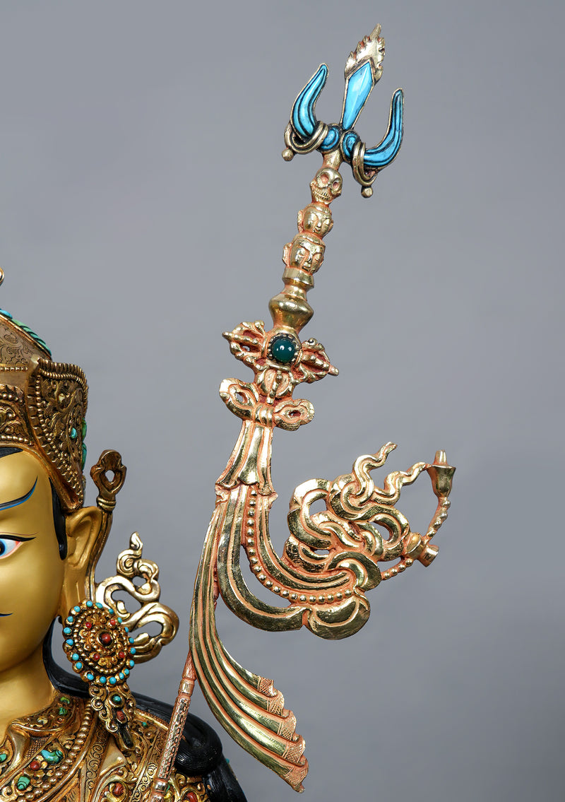 Masterpiece 24K Gold Plated Stone Inlaid Guru Padmasambhava Statue 2 feet High
