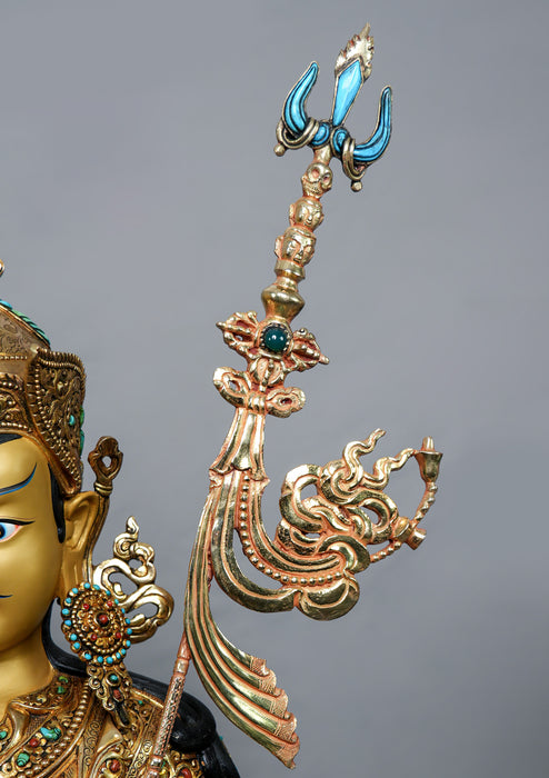 Masterpiece 24K Gold Plated Stone Inlaid Guru Padmasambhava Statue 2 feet High