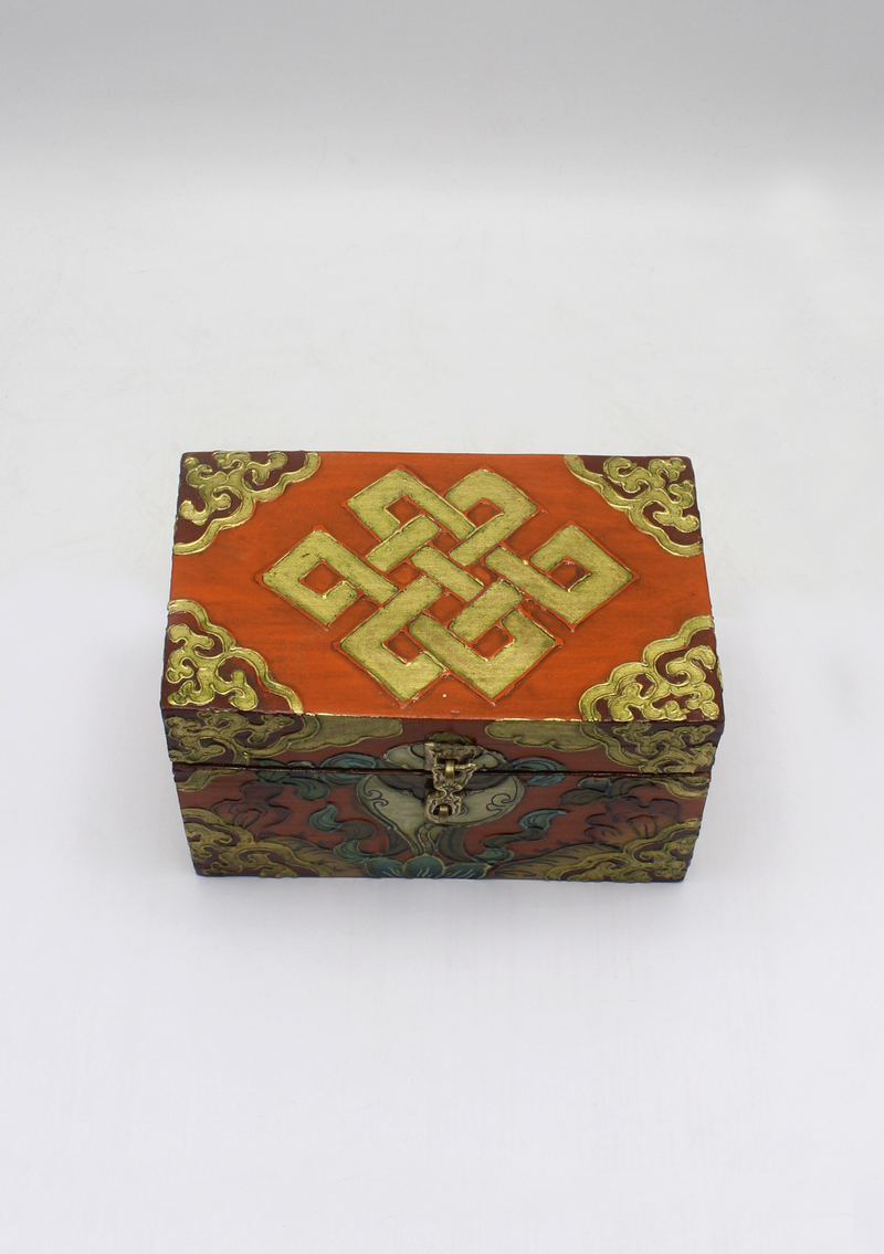 Handpainted Tibetan Wooden Boxes with Endless Knot - Medium