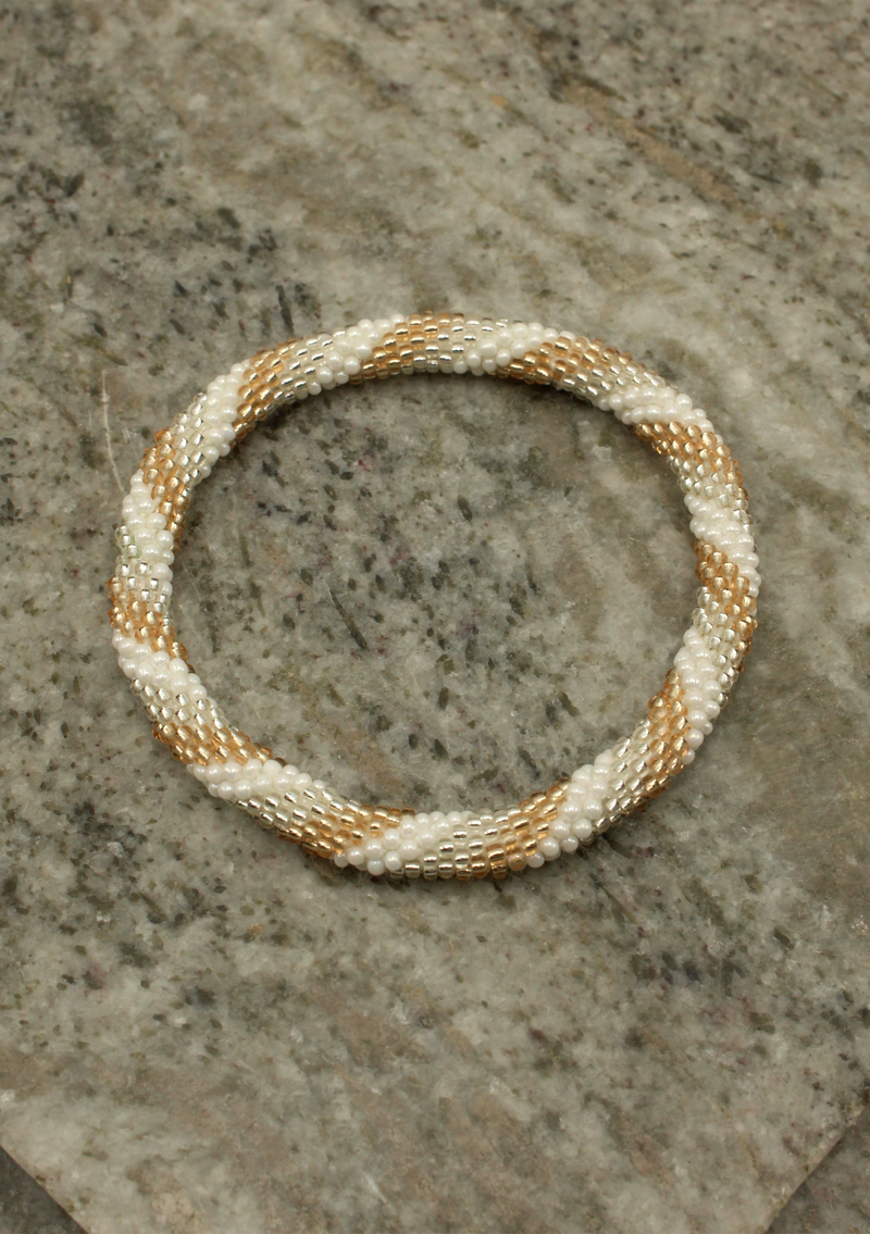 Spiral White Silver Roll on Beads Bracelet
