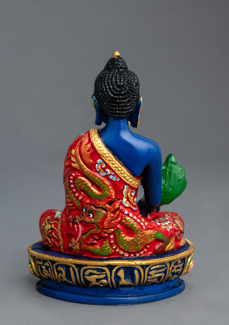 Hand-Painted Resin Medicine Buddha Statue – 5.5" Handmade Buddhist Healing Figurine