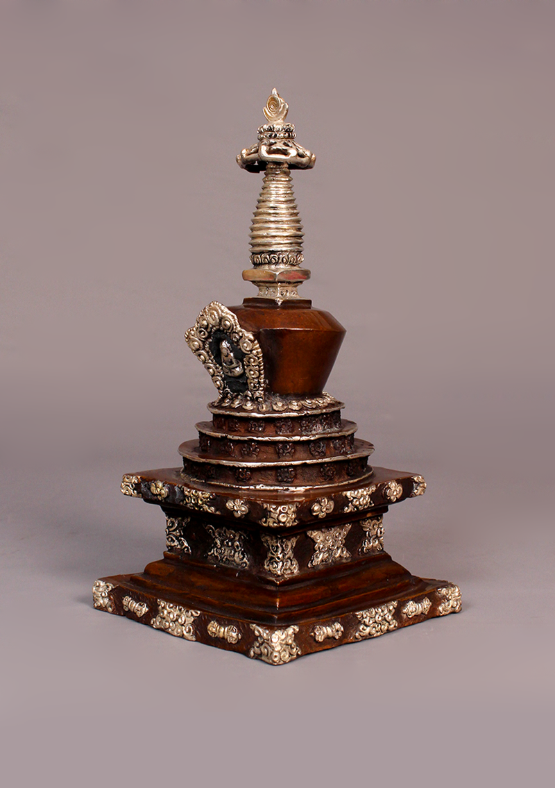 Silver Copper Tibetan Chorten Stupa 9"H