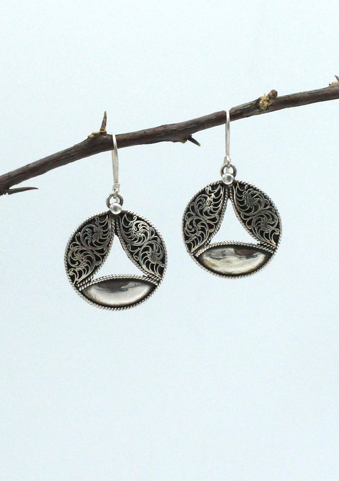 Sterling Silver Round Filigree Dangle Earrings
