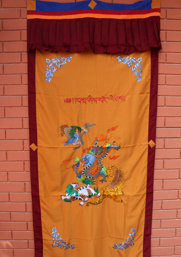 Tibetan Dragon Malakh and Tiger Cotton Curtain