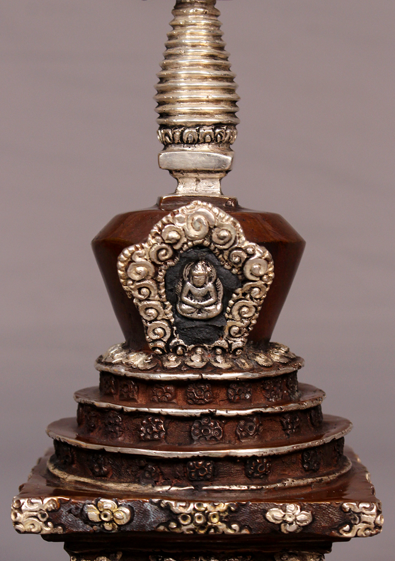 Silver Copper Tibetan Chorten Stupa 9"H