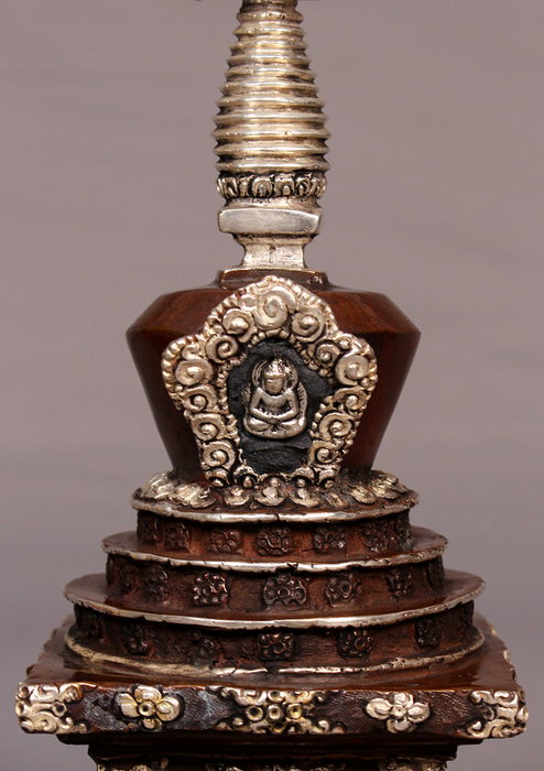 Silver Copper Tibetan Chorten Stupa 9"H