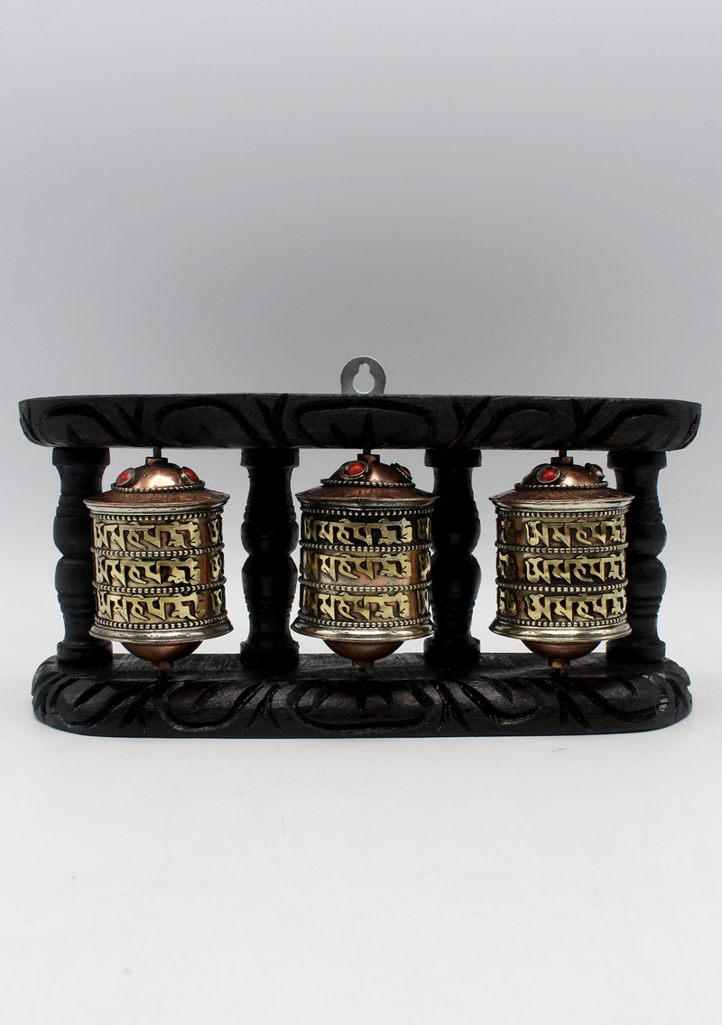 3 in 1 Wooden Framed Prayer Wheel Wall Hanging
