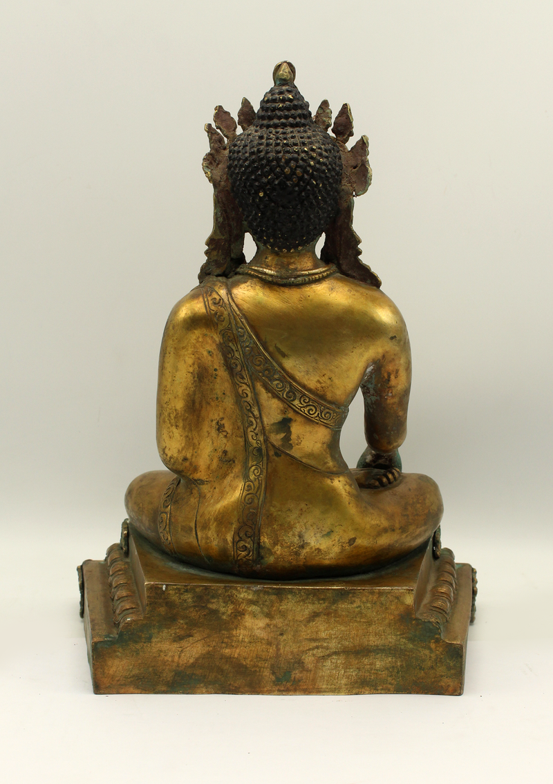Antique Gilted Crown Buddha Statue 11" H