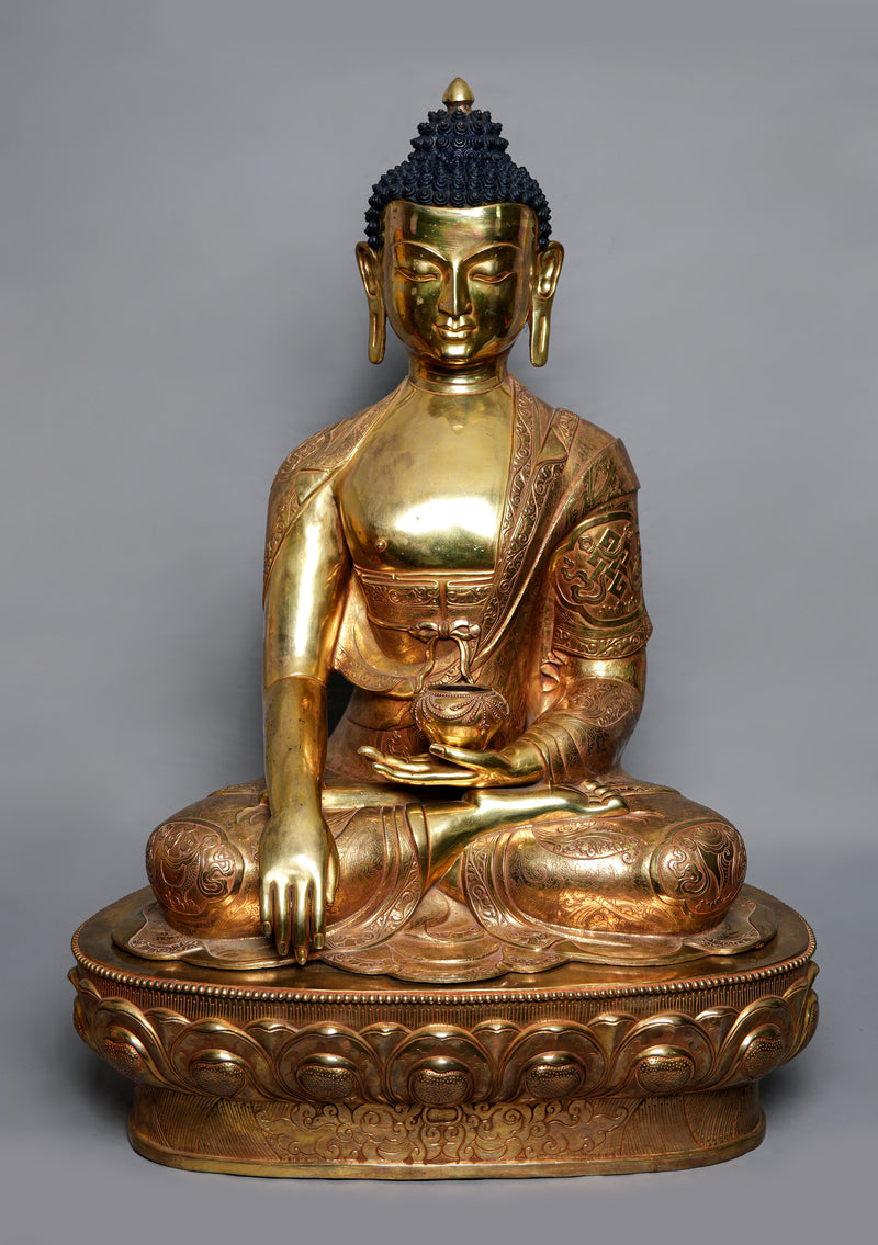 Gold Plated Hand-Carved Shakyamuni Buddha Statue – 2.6 Ft