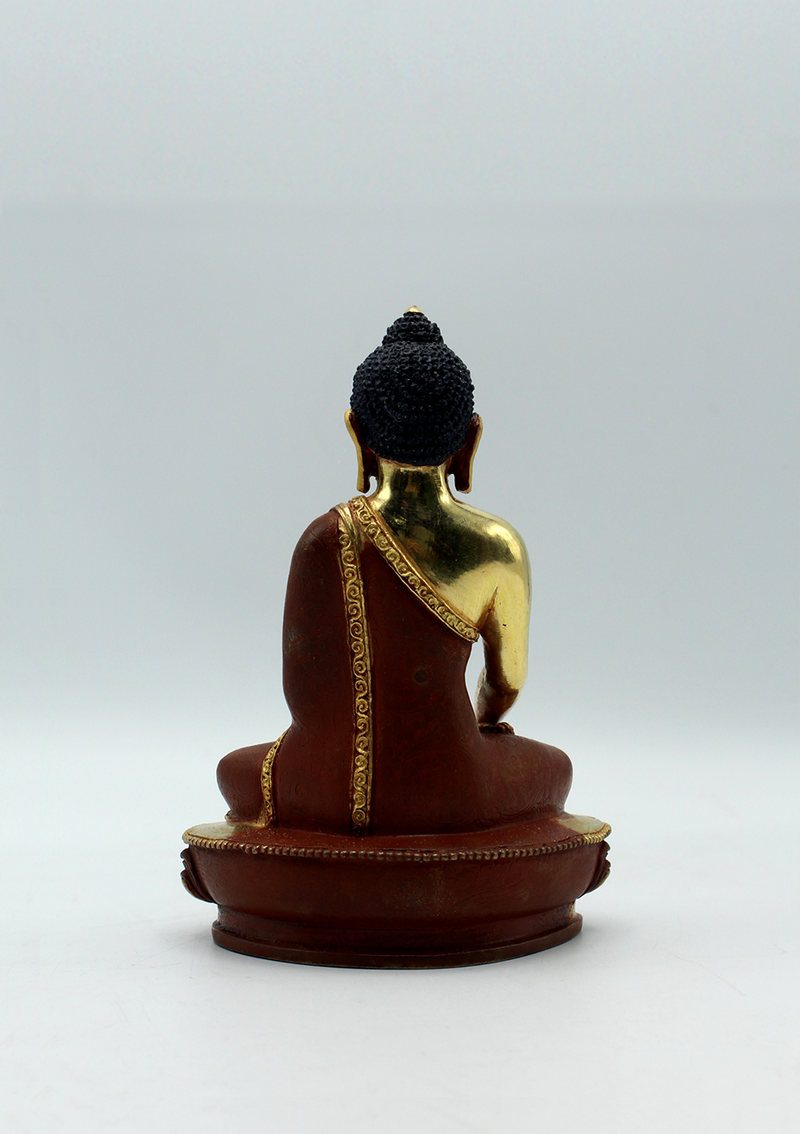 Partly Gold Plated Copper Shakyamuni Buddha Statue 5.3"H