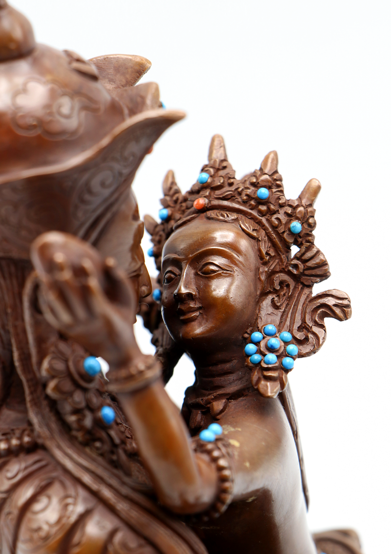 Copper Oxydized  Guru Shakti  Samantabhadra Statue 8.5"H