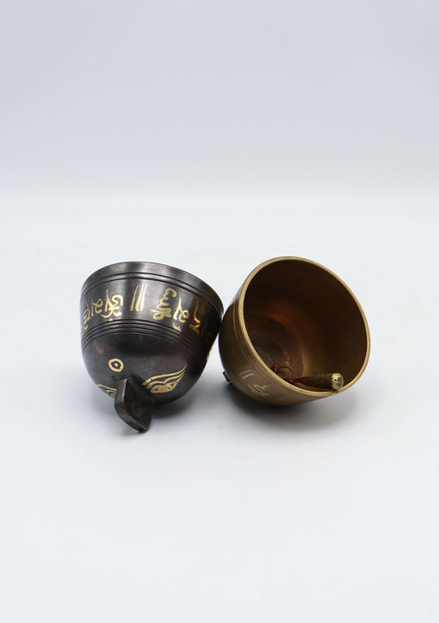 Buddha Eyes and Om Mani Mantra Painted Brass Bell