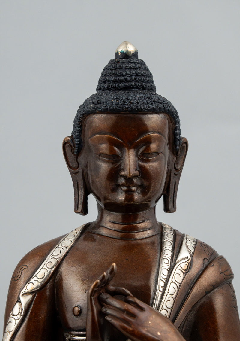 Silver Copper Vairochana Buddha Statue 8.75"H
