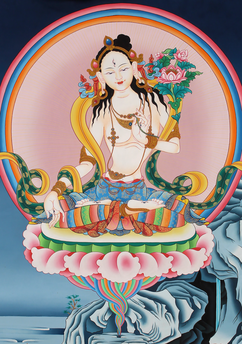 White Tara Brocade Thangka Painting