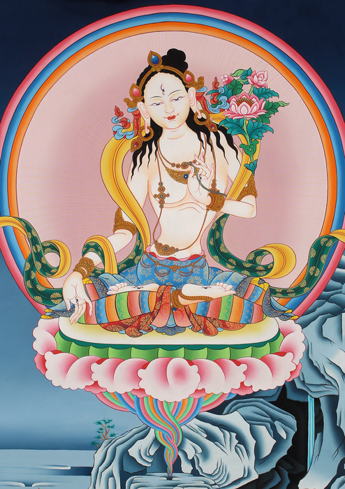 White Tara Brocade Thangka Painting