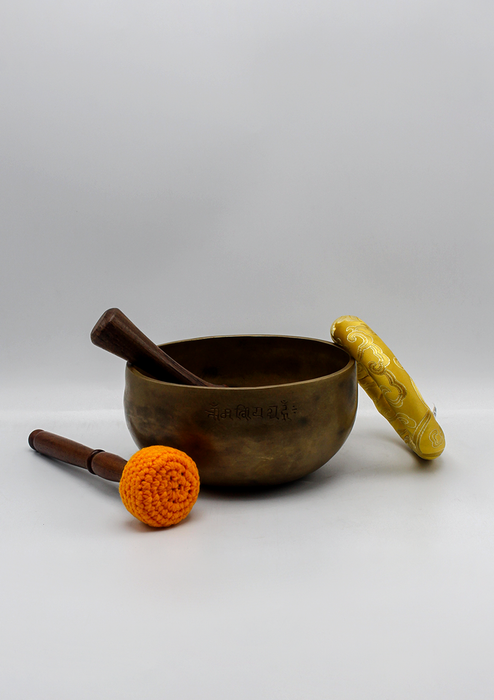 Full Moon Singing Bowl Yellow Brocade Travel Bag 7"