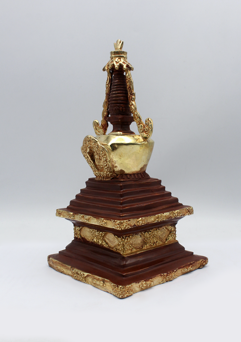 Partly Gold Plated Buddhist Stupa Chorten 8.5"H