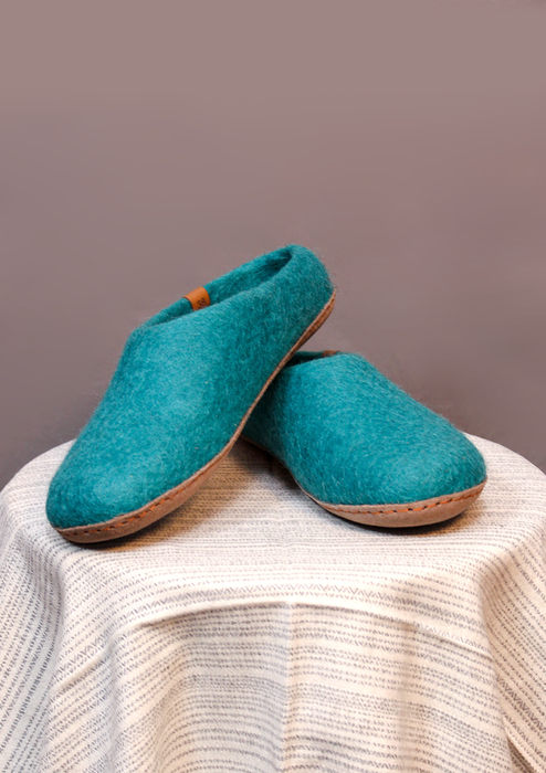 Handmade Sea Blue  Premium Classic Felt Slippers